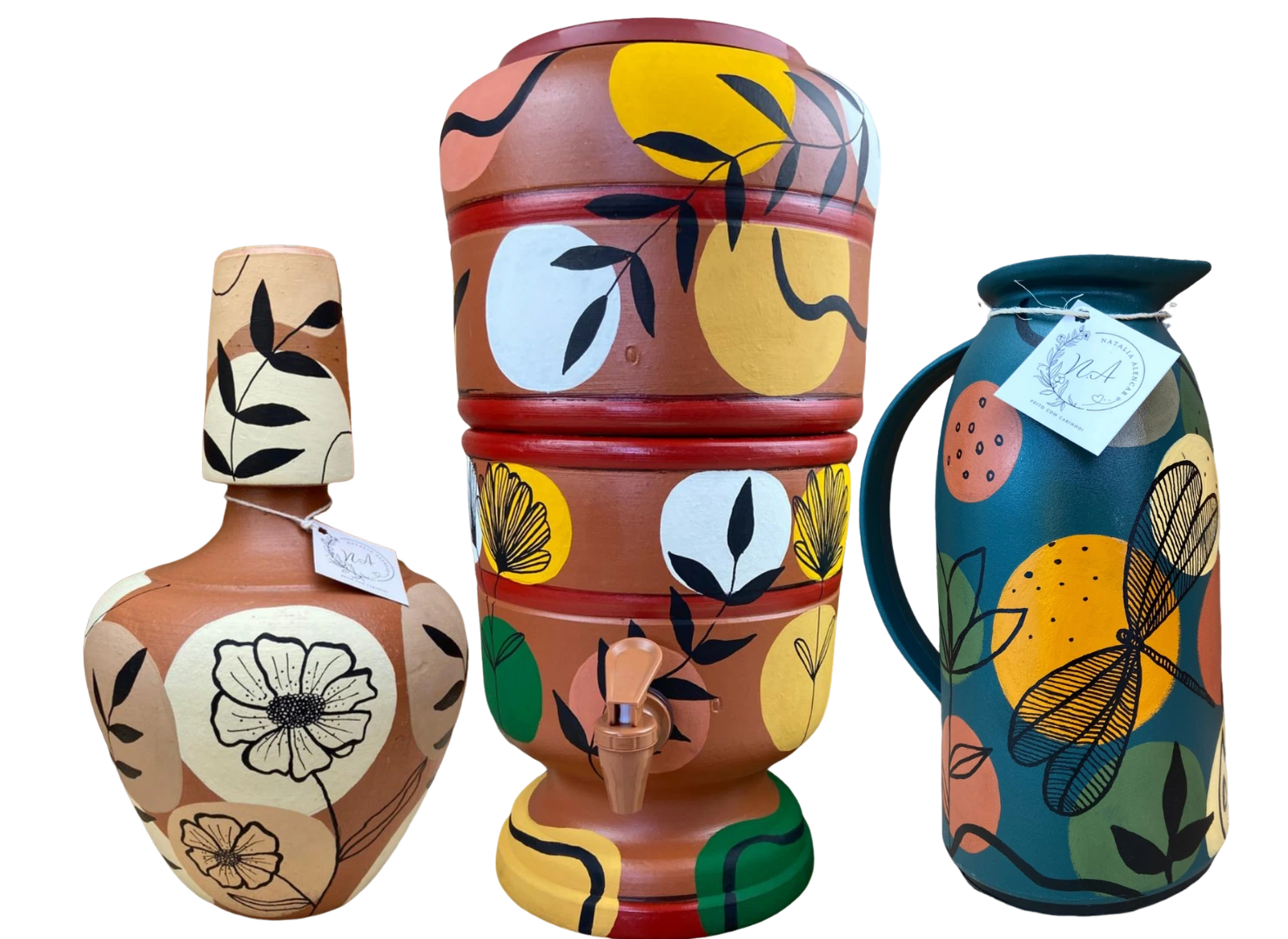 Peças decorativas pintadas à mão com pintura orgânica